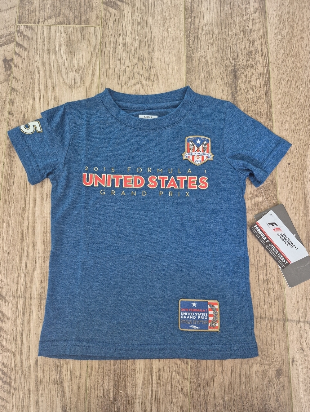 NWT Formula 1 2015 Boys Blue United States Grand Prix Tshirt Size 4